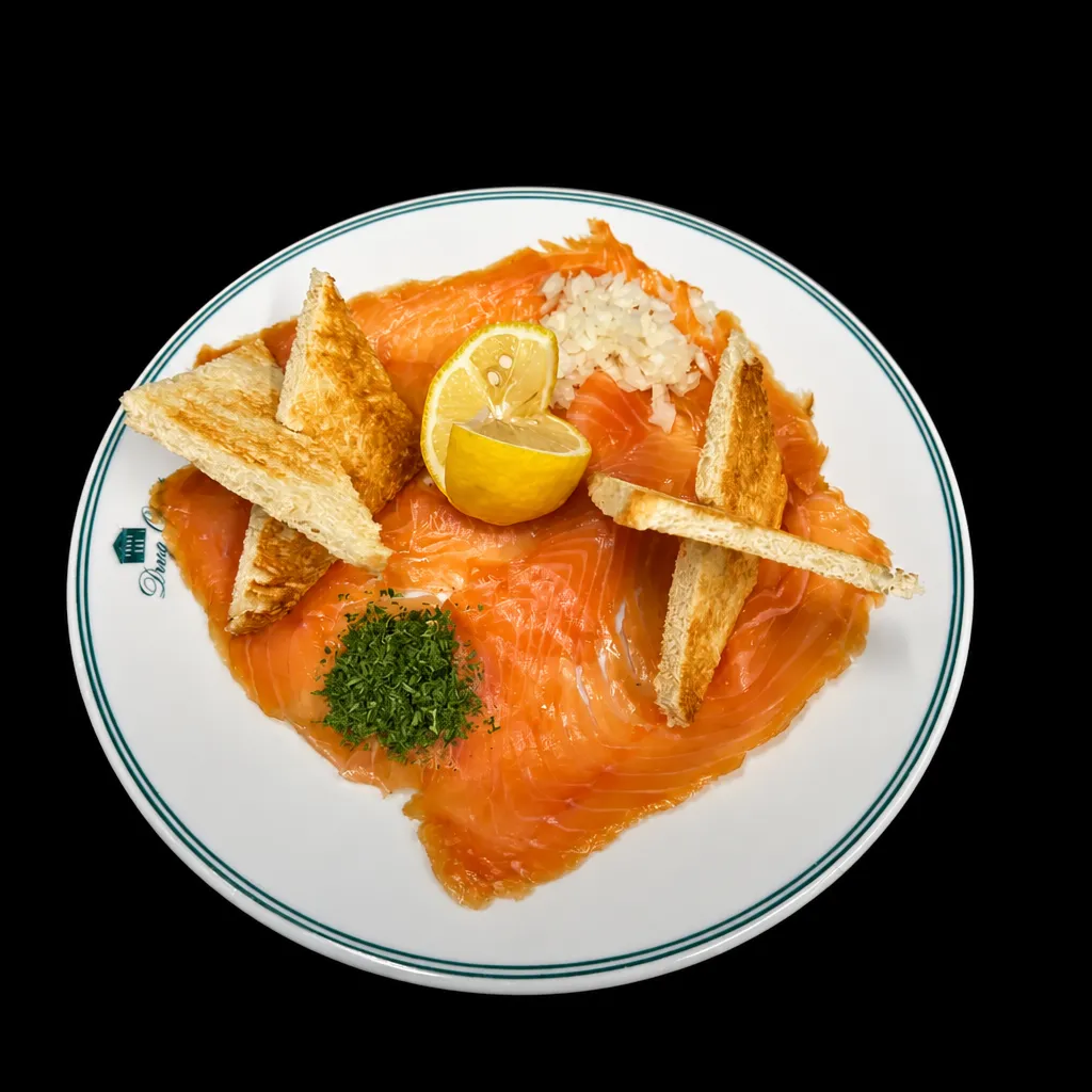 Assiette de saumon fumé extra doux d’Ecosse et ses toasts